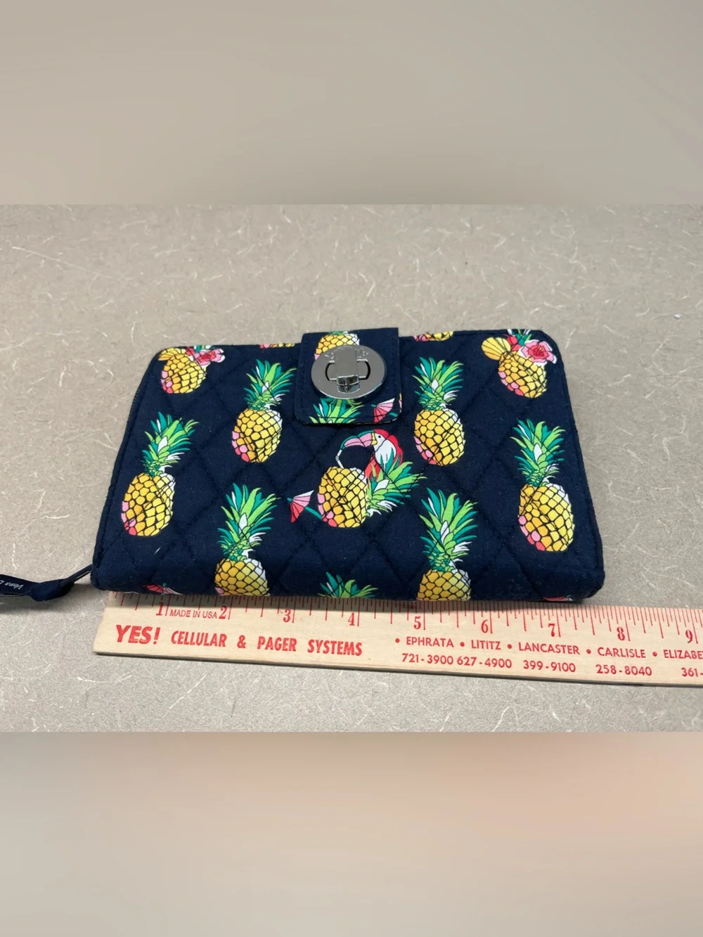 Vera Bradley Pineapple Toucan Party RFID Turnlock Wallet w/ Toucan Bag Charm - Picture 8 of 12